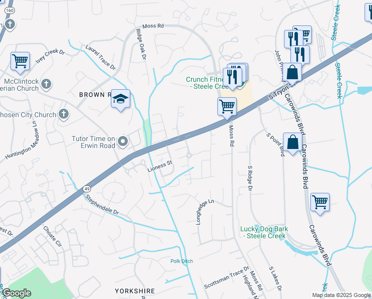 map of restaurants, bars, coffee shops, grocery stores, and more near in Charlotte