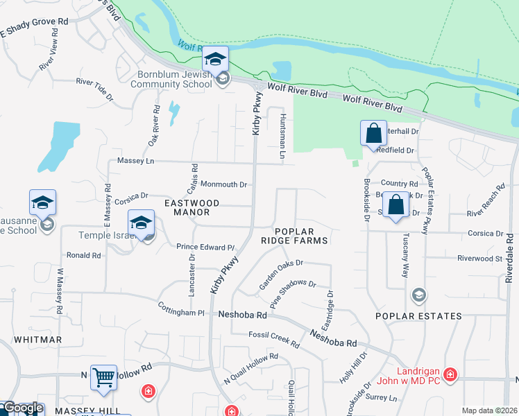 map of restaurants, bars, coffee shops, grocery stores, and more near 1292 Kirby Parkway in Memphis
