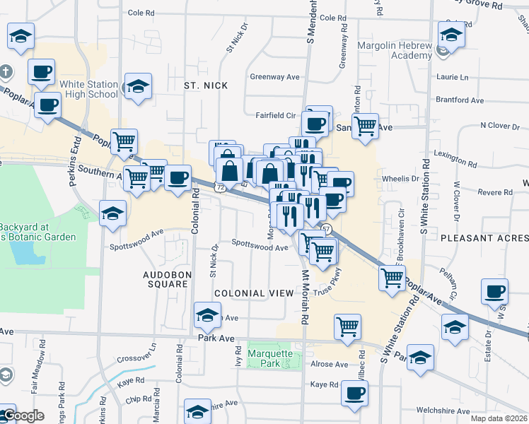 map of restaurants, bars, coffee shops, grocery stores, and more near in Memphis