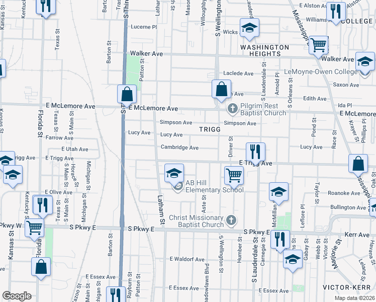 map of restaurants, bars, coffee shops, grocery stores, and more near 1238 Sardis Street in Memphis