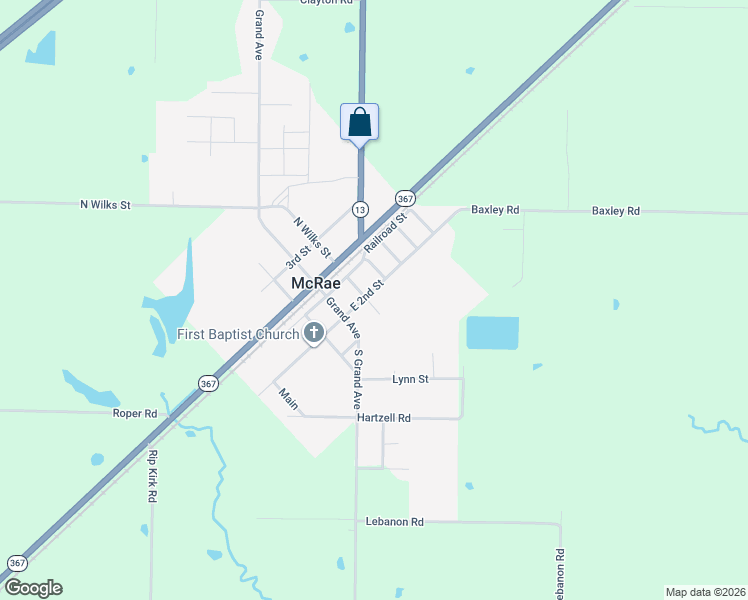 map of restaurants, bars, coffee shops, grocery stores, and more near 401 East 2nd Street in McRae