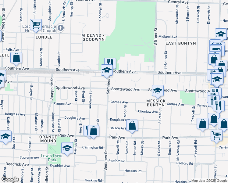 map of restaurants, bars, coffee shops, grocery stores, and more near 674 Semmes Street in Memphis