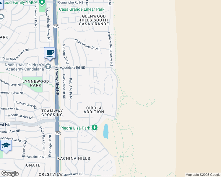 map of restaurants, bars, coffee shops, grocery stores, and more near 2900 Vista Del Rey Northeast in Albuquerque