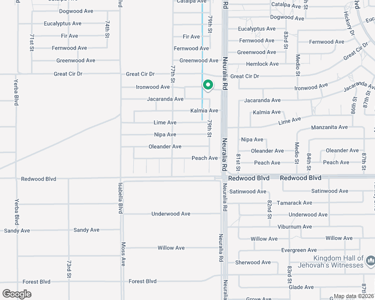 map of restaurants, bars, coffee shops, grocery stores, and more near Oleander Avenue in California City
