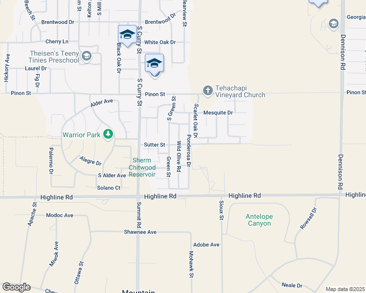 map of restaurants, bars, coffee shops, grocery stores, and more near 110 Sutter Street in Tehachapi