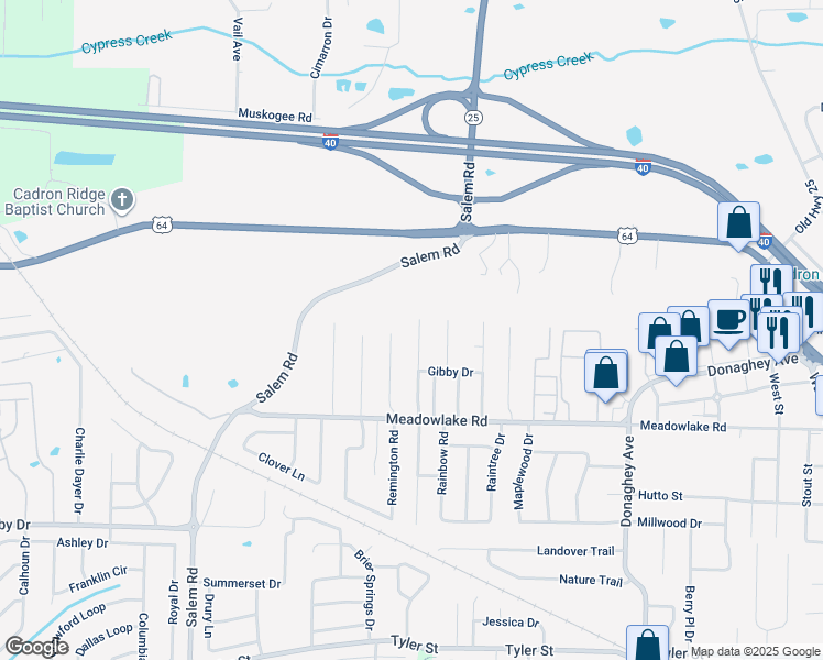 map of restaurants, bars, coffee shops, grocery stores, and more near 2570 Remington Road in Conway