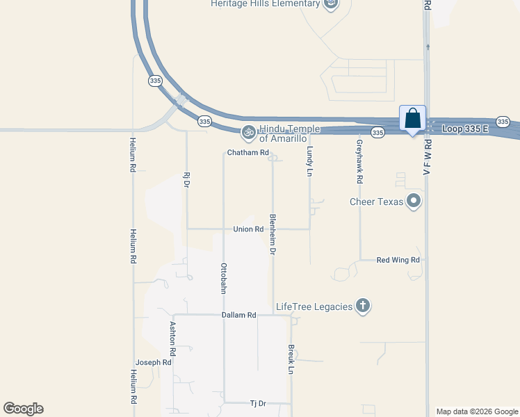 map of restaurants, bars, coffee shops, grocery stores, and more near 9110 Blenheim Drive in Amarillo