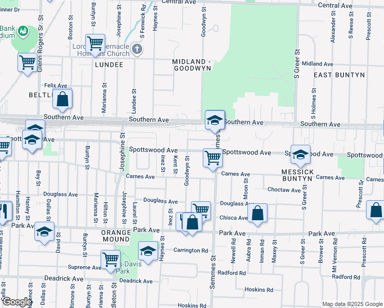 map of restaurants, bars, coffee shops, grocery stores, and more near 2953 Spottswood Avenue in Memphis