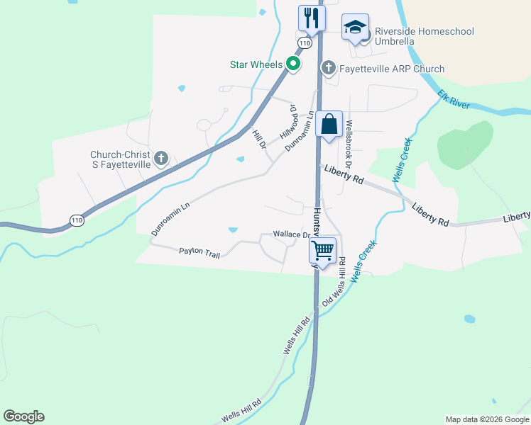 map of restaurants, bars, coffee shops, grocery stores, and more near 138 Riley Circle in Fayetteville