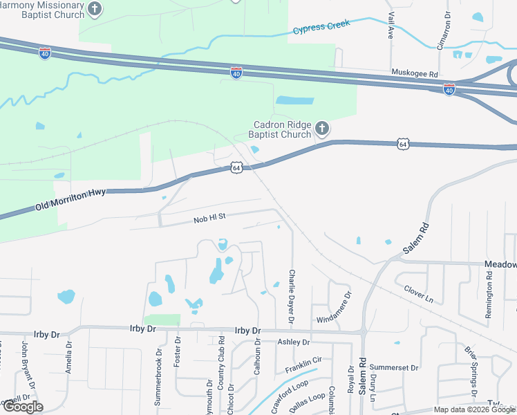 map of restaurants, bars, coffee shops, grocery stores, and more near 3130 Nob Hill Road in Conway