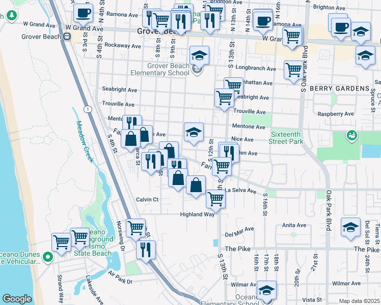 map of restaurants, bars, coffee shops, grocery stores, and more near 1048 Baden Avenue in Grover Beach