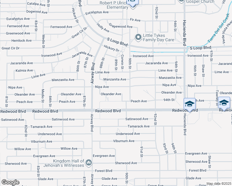 map of restaurants, bars, coffee shops, grocery stores, and more near 8949 Oleander Avenue in California City