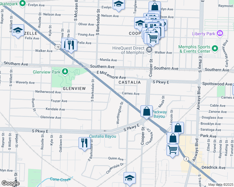 map of restaurants, bars, coffee shops, grocery stores, and more near 2000 Highway 4 in Memphis
