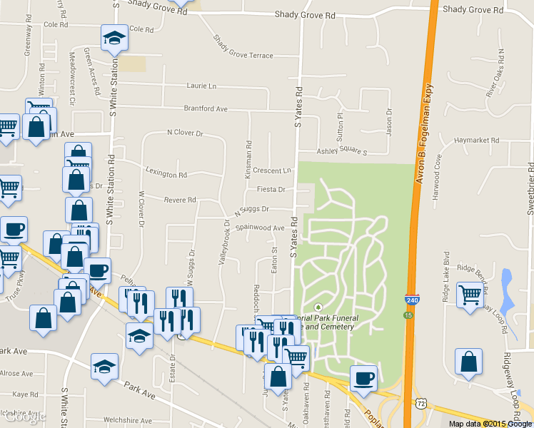 map of restaurants, bars, coffee shops, grocery stores, and more near 5499 North Suggs Drive in Memphis