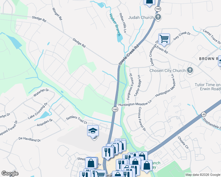 map of restaurants, bars, coffee shops, grocery stores, and more near 13234 Kites Court in Charlotte