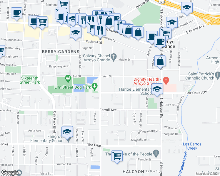 map of restaurants, bars, coffee shops, grocery stores, and more near 1152 Fair Oaks Avenue in Arroyo Grande