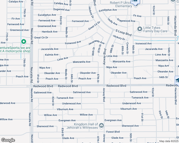 map of restaurants, bars, coffee shops, grocery stores, and more near 8581 Oleander Avenue in California City