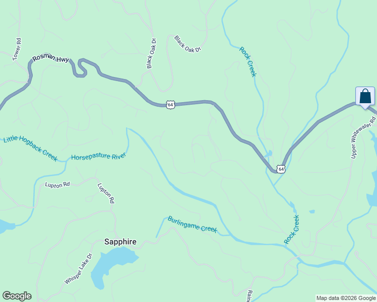 map of restaurants, bars, coffee shops, grocery stores, and more near 150 Rhododendron Court in Sapphire