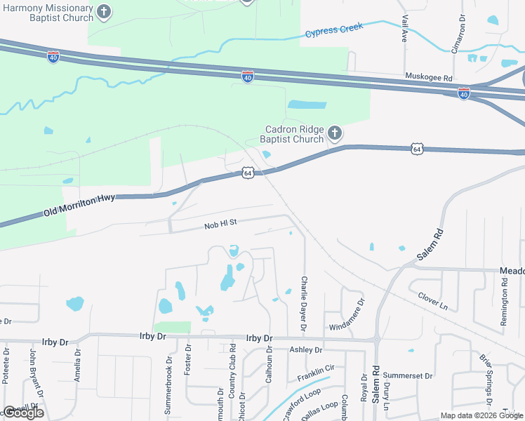 map of restaurants, bars, coffee shops, grocery stores, and more near 3130 Nob Hill Road in Conway