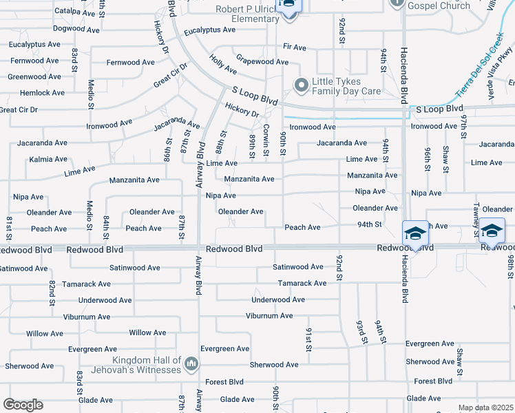 map of restaurants, bars, coffee shops, grocery stores, and more near 8925 Oleander Avenue in California City
