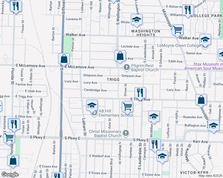 map of restaurants, bars, coffee shops, grocery stores, and more near 426 Cambridge Avenue in Memphis