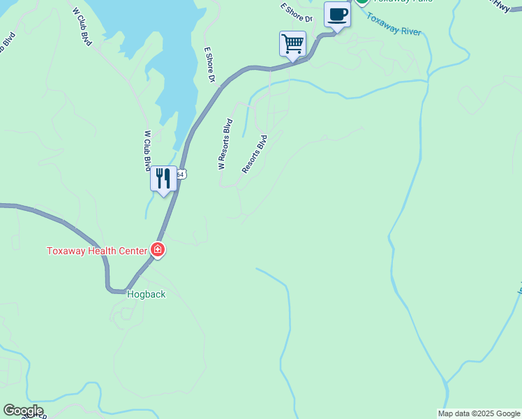 map of restaurants, bars, coffee shops, grocery stores, and more near 172 Mountain High Drive in Lake Toxaway