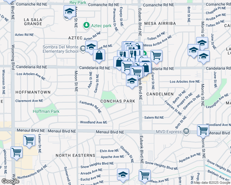 map of restaurants, bars, coffee shops, grocery stores, and more near 9428 Lexington Avenue Northeast in Albuquerque