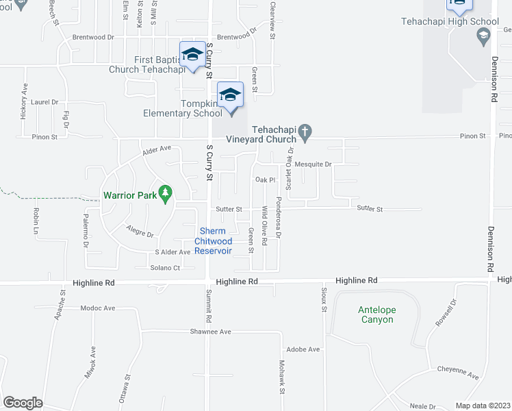 map of restaurants, bars, coffee shops, grocery stores, and more near 1380 South Green Street in Tehachapi