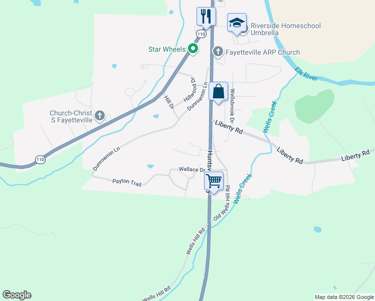 map of restaurants, bars, coffee shops, grocery stores, and more near 125 Riley Circle in Fayetteville