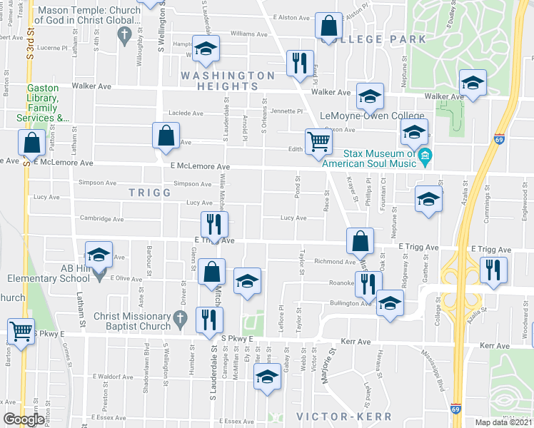 map of restaurants, bars, coffee shops, grocery stores, and more near 1232 S Orleans St in Memphis
