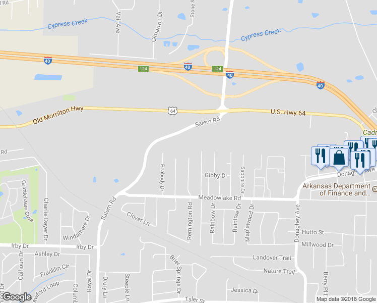 map of restaurants, bars, coffee shops, grocery stores, and more near 2570 Remington Road in Conway
