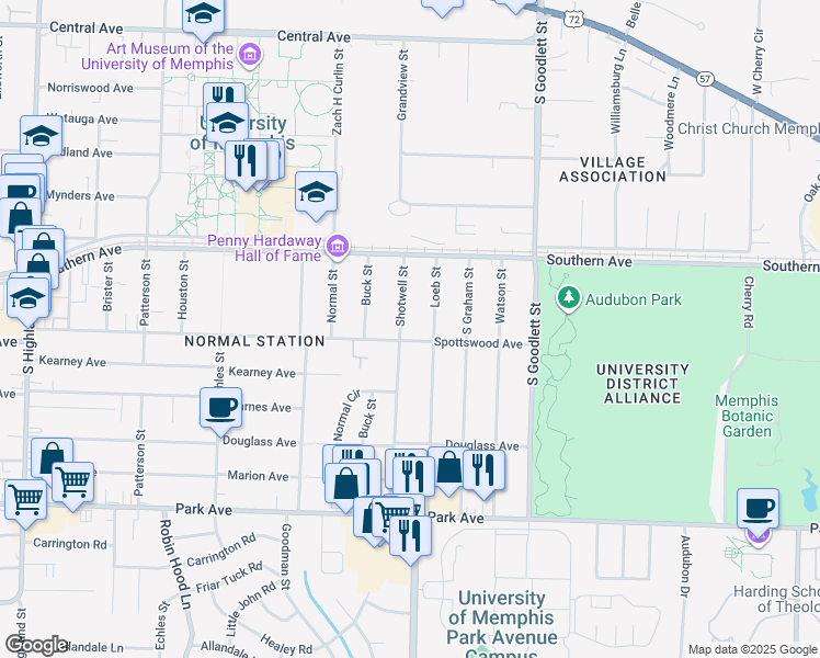 map of restaurants, bars, coffee shops, grocery stores, and more near 650 Shotwell Street in Memphis