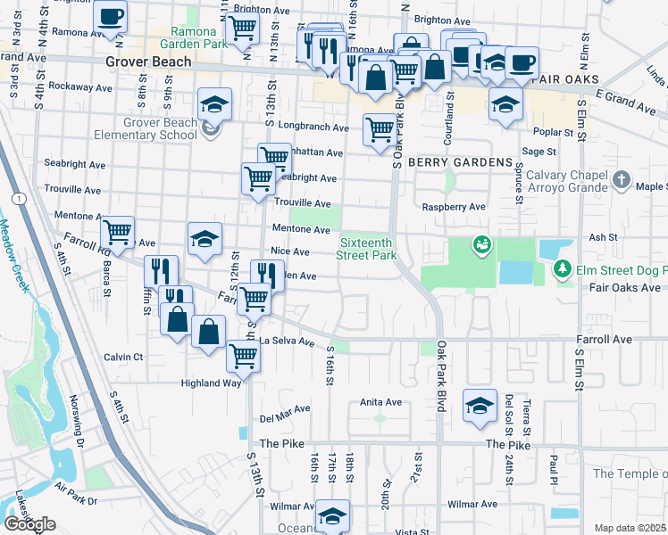 map of restaurants, bars, coffee shops, grocery stores, and more near 866 South 16th Street in Grover Beach