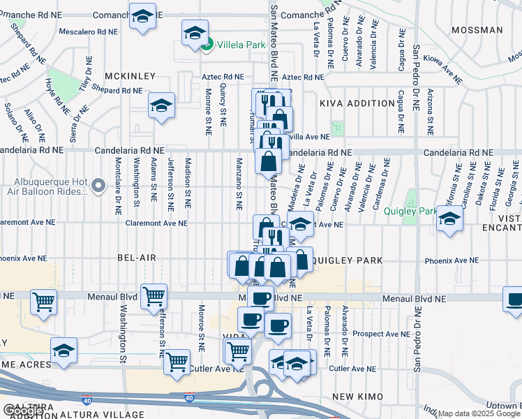 map of restaurants, bars, coffee shops, grocery stores, and more near 2818 Truman St NE in Albuquerque