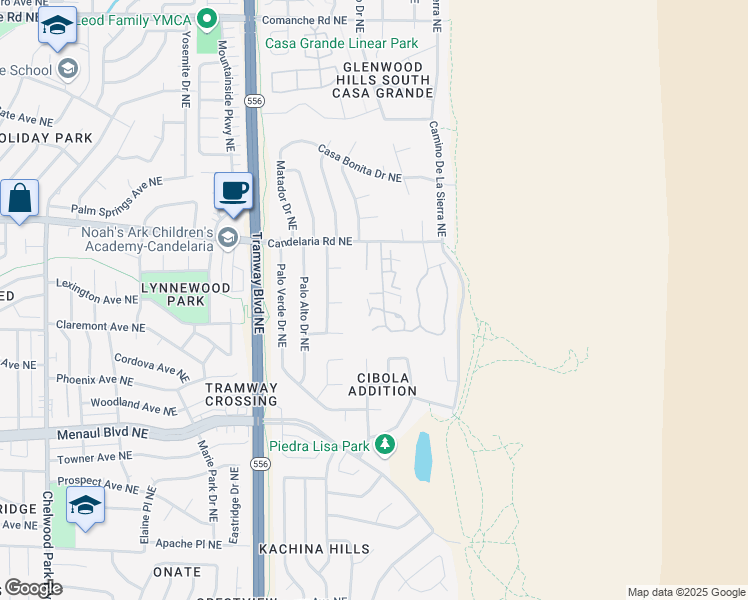 map of restaurants, bars, coffee shops, grocery stores, and more near 3 La Villita Circle Northeast in Albuquerque