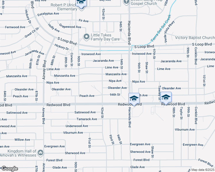 map of restaurants, bars, coffee shops, grocery stores, and more near 9225 Oleander Avenue in California City