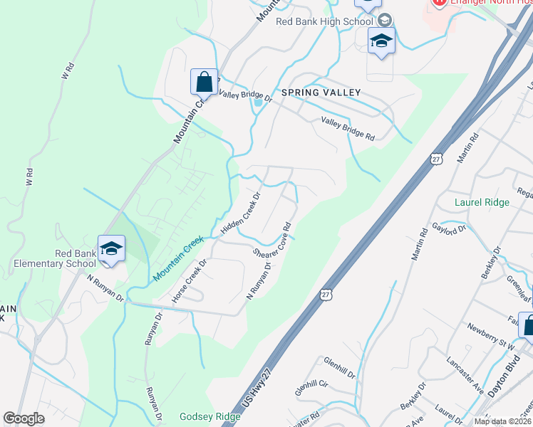 map of restaurants, bars, coffee shops, grocery stores, and more near 1135 Saddlebrook Drive in Chattanooga