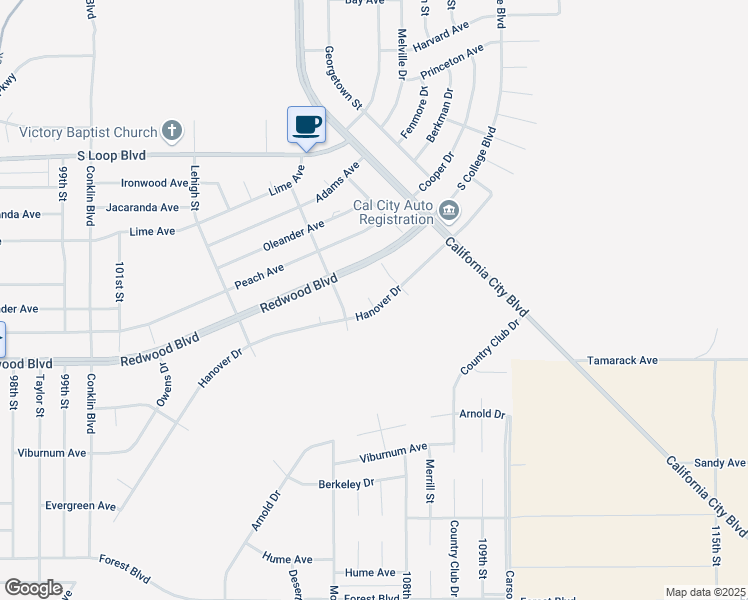 map of restaurants, bars, coffee shops, grocery stores, and more near Ivy Court in California City