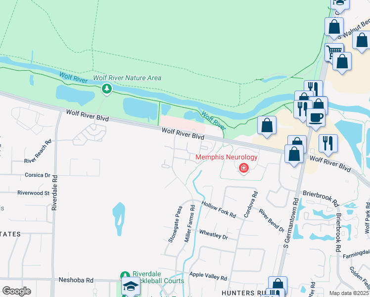 map of restaurants, bars, coffee shops, grocery stores, and more near 7491 Wyndhurst Place in Germantown