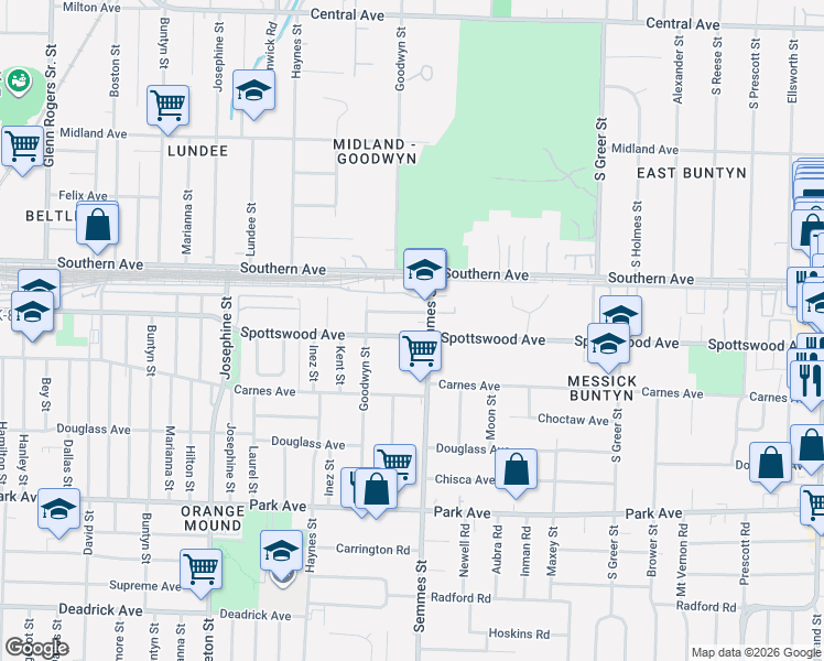 map of restaurants, bars, coffee shops, grocery stores, and more near 2994 Spottswood Avenue in Memphis