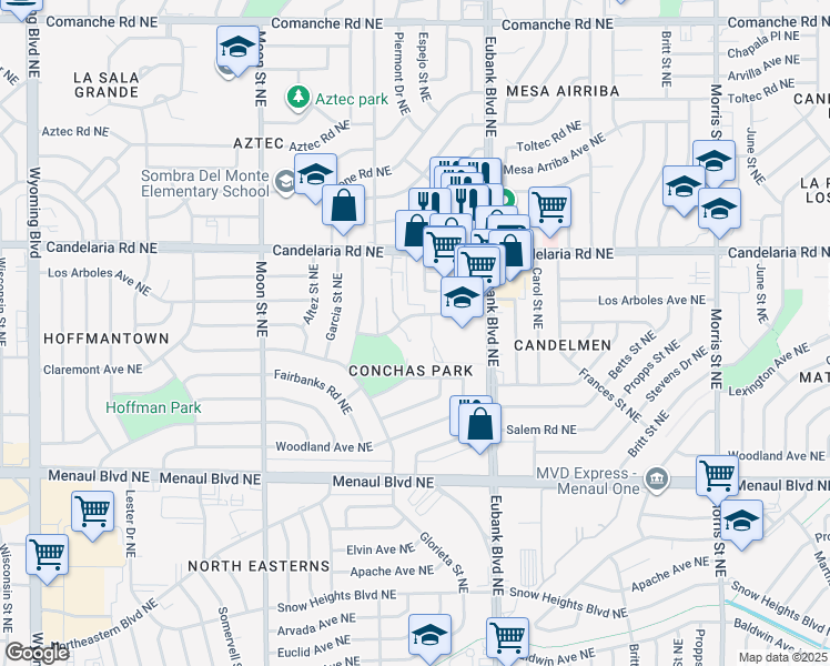 map of restaurants, bars, coffee shops, grocery stores, and more near 9428 Lexington Avenue Northeast in Albuquerque