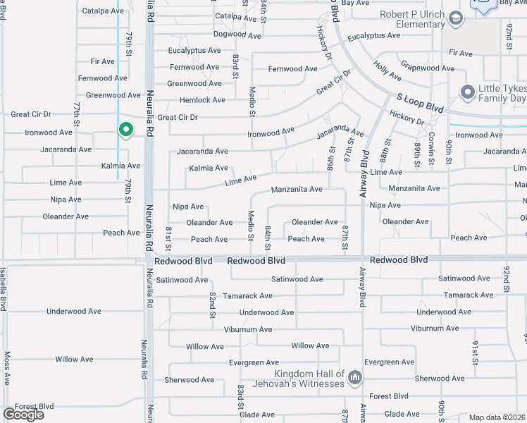 map of restaurants, bars, coffee shops, grocery stores, and more near 20136 84th Street in California City