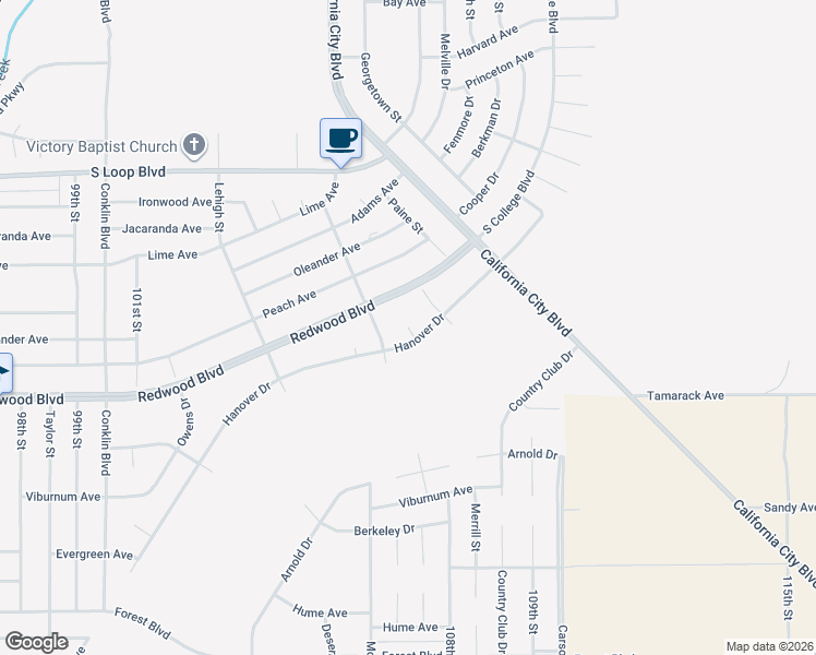 map of restaurants, bars, coffee shops, grocery stores, and more near Ivy Court in California City