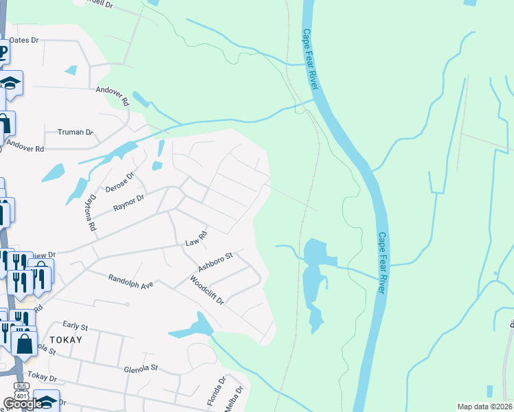 map of restaurants, bars, coffee shops, grocery stores, and more near 804 Longview Dr Exd in Fayetteville