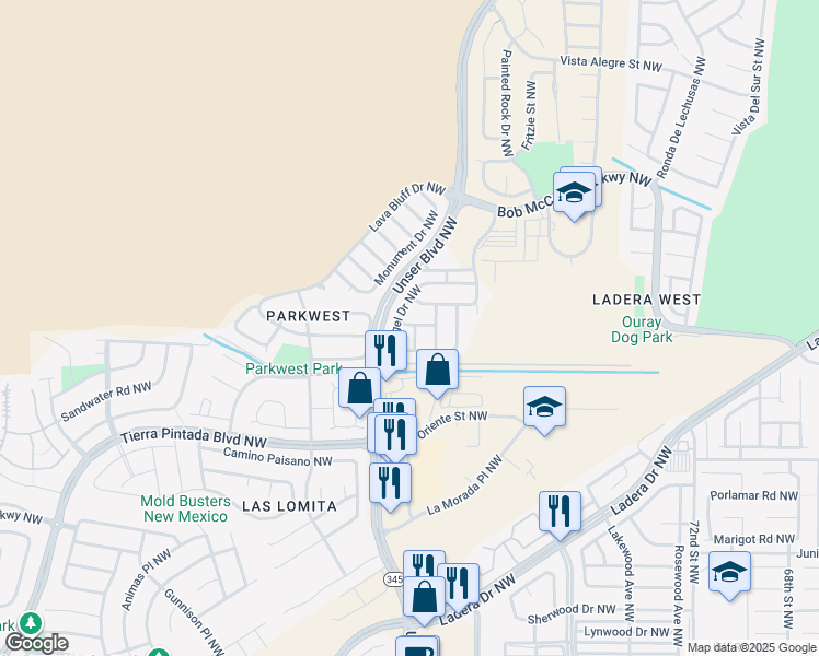 map of restaurants, bars, coffee shops, grocery stores, and more near 2436 Wexford Street Northwest in Albuquerque