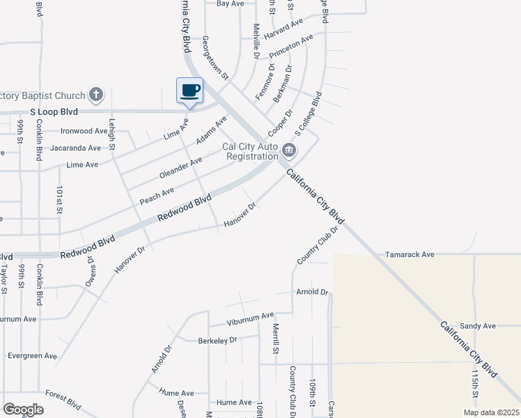 map of restaurants, bars, coffee shops, grocery stores, and more near Hamilton Way in California City