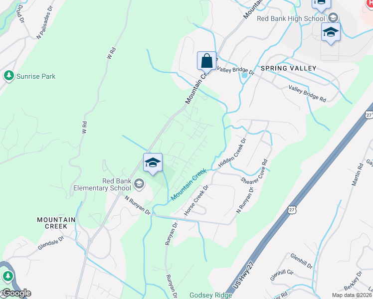 map of restaurants, bars, coffee shops, grocery stores, and more near 3327 Stone Creek dr in Chattanooga