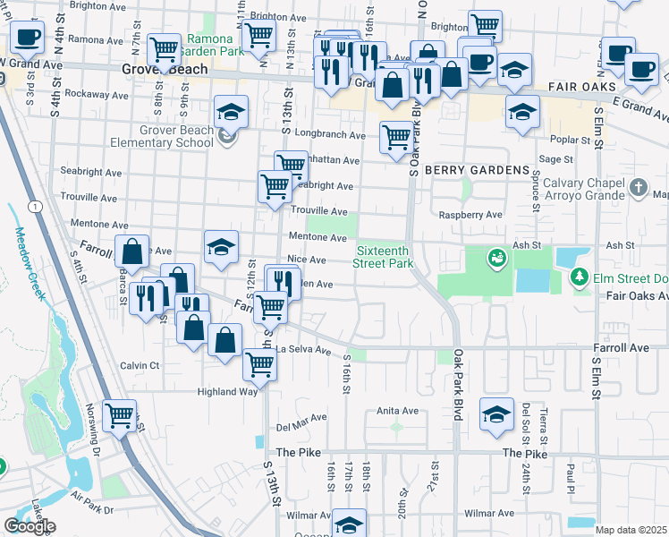 map of restaurants, bars, coffee shops, grocery stores, and more near 1508 Nice Avenue in Grover Beach