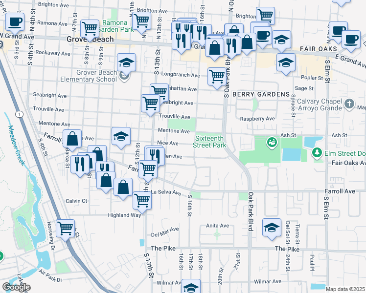 map of restaurants, bars, coffee shops, grocery stores, and more near 1508 Nice Avenue in Grover Beach