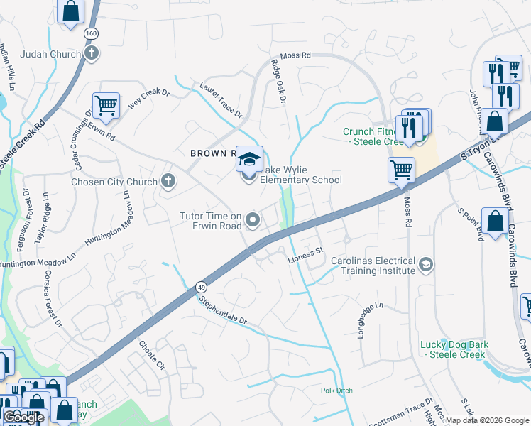 map of restaurants, bars, coffee shops, grocery stores, and more near in Charlotte